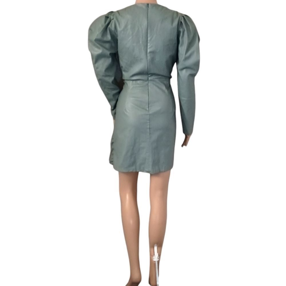 Zara Faux Leather Dress L Sexy Ruched Blogger Puff Sleeves Bodycon Avant Garde - Picture 5 of 16